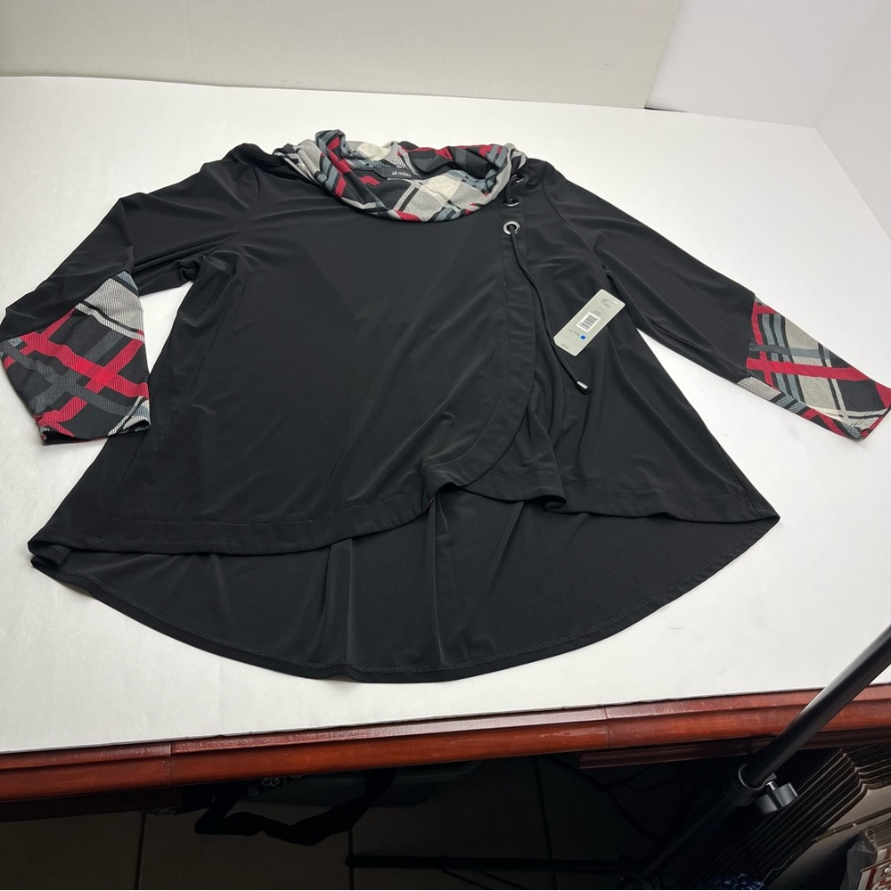 Ali Miles Mad For Plaid Tunic Top Long Sleeve Cowl Neck Womens PXL Petite XL NEW